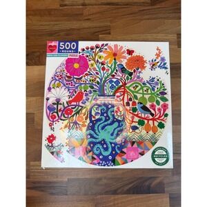 eeBoo Birds and Flowers 500 Piece Round Jigsaw Puzzle Monika Forsberg PZFBD F